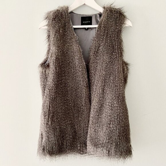 DYNAMITE Grey Faux Fur Vest - Size XS-S - Picture 1 of 6